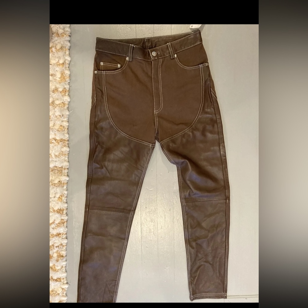 Free People Brown Understated Leather Chaps Jeans Western Size M NWT $238 - Picture 4 of 4